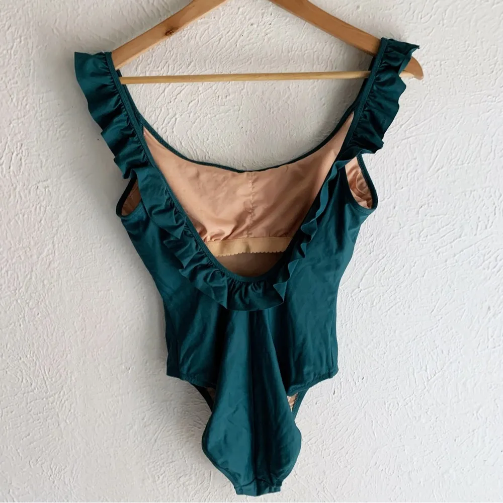 J. Crew Ruffled scoopback one-piece swimsuit Brilliant Turquoise NWT Sz 8 - Image 3