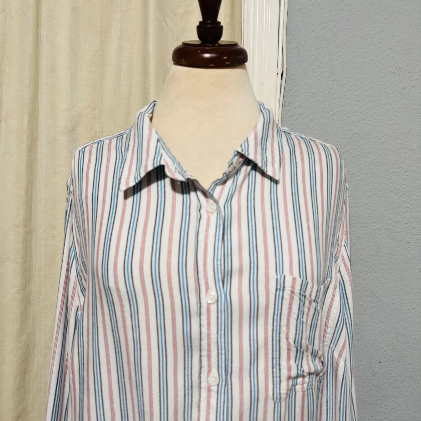 Terra & Sky Women Striped Button Down Shirt 2X Multi Long Sleeve Pocket Relaxed - Image 2