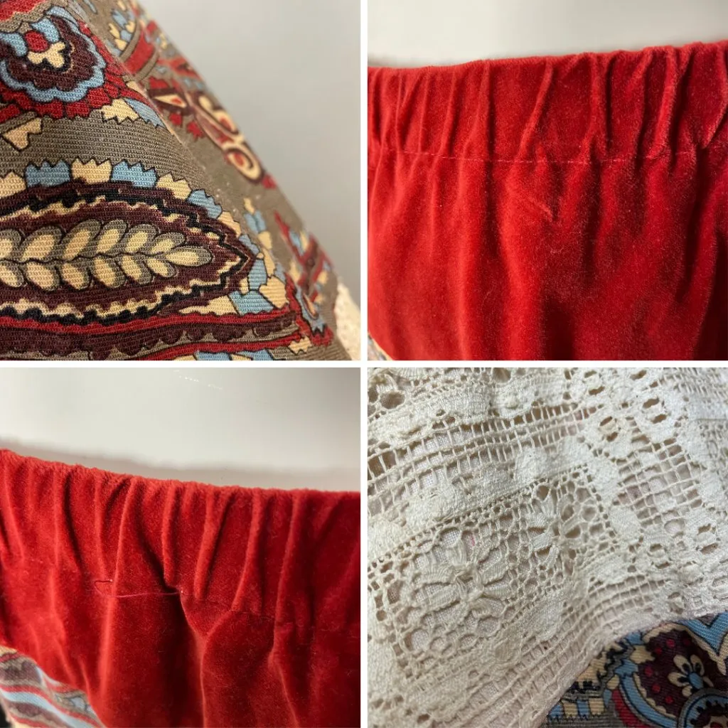 Vintage 70s Chessa Davis Patchwork Skirt Brown Lace Velvet Maxi Belt Hippie Boho - Image 8