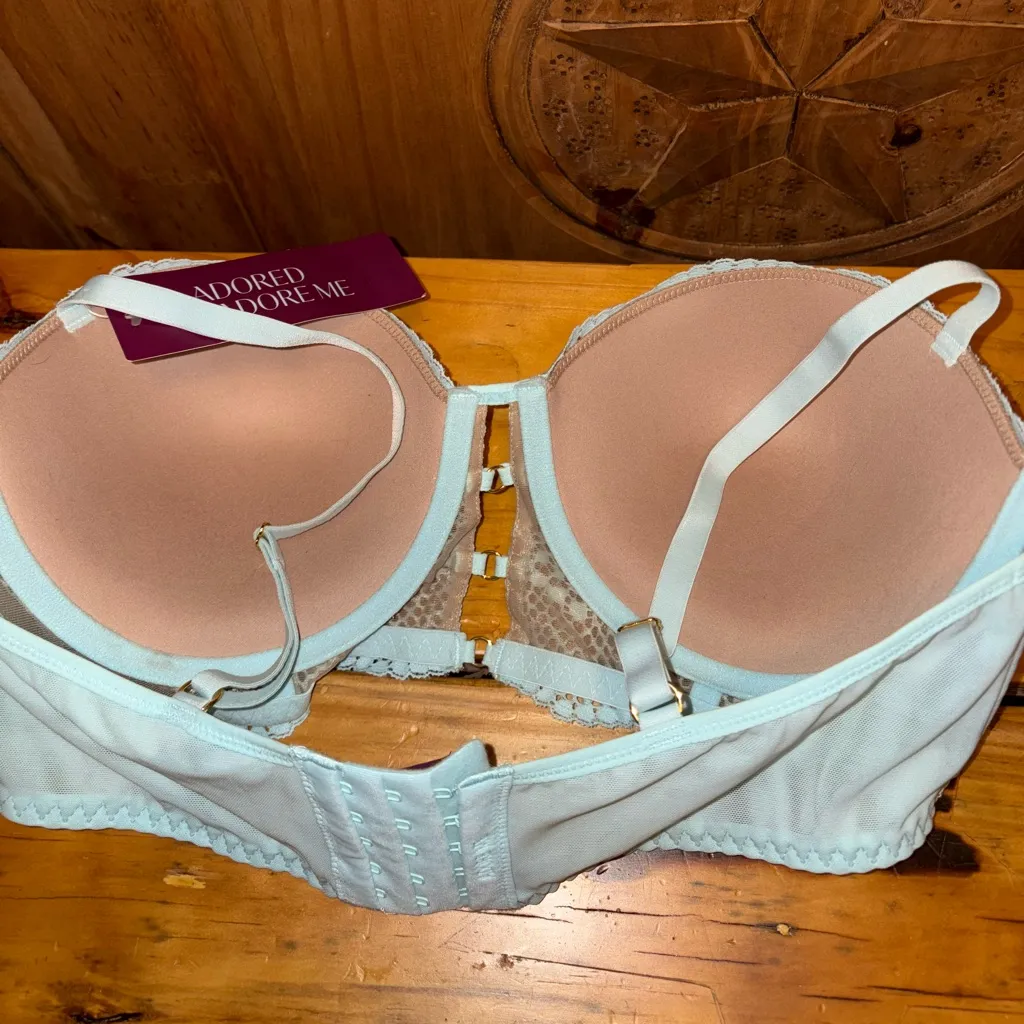 Adored by Adore Me Morgan Natural Lift Lace Push Up Bra Bralette 38C Light Blue - Image 9