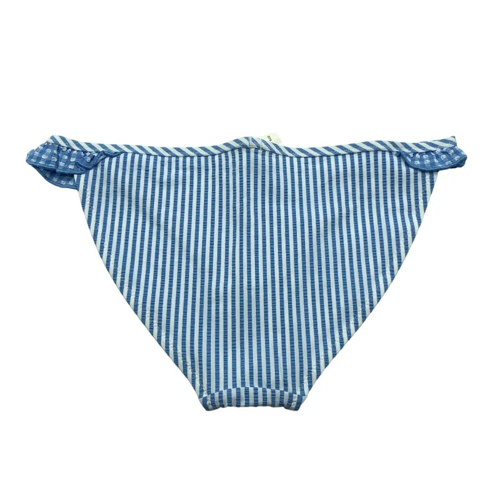 Aerie Swim Bikini Bottom Hipster Brief Seersucker Ruffle Striped Blue White XXS - Image 2