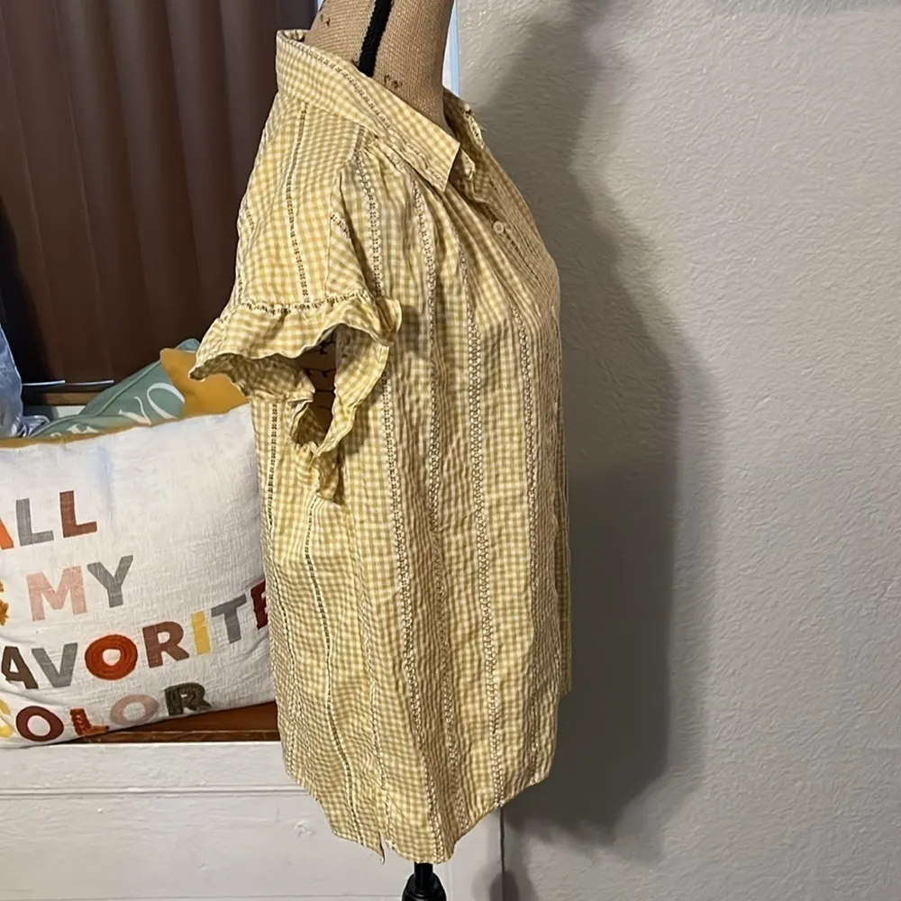 Max Studio  yellow and white embroidered check button down top. NWT - Image 5