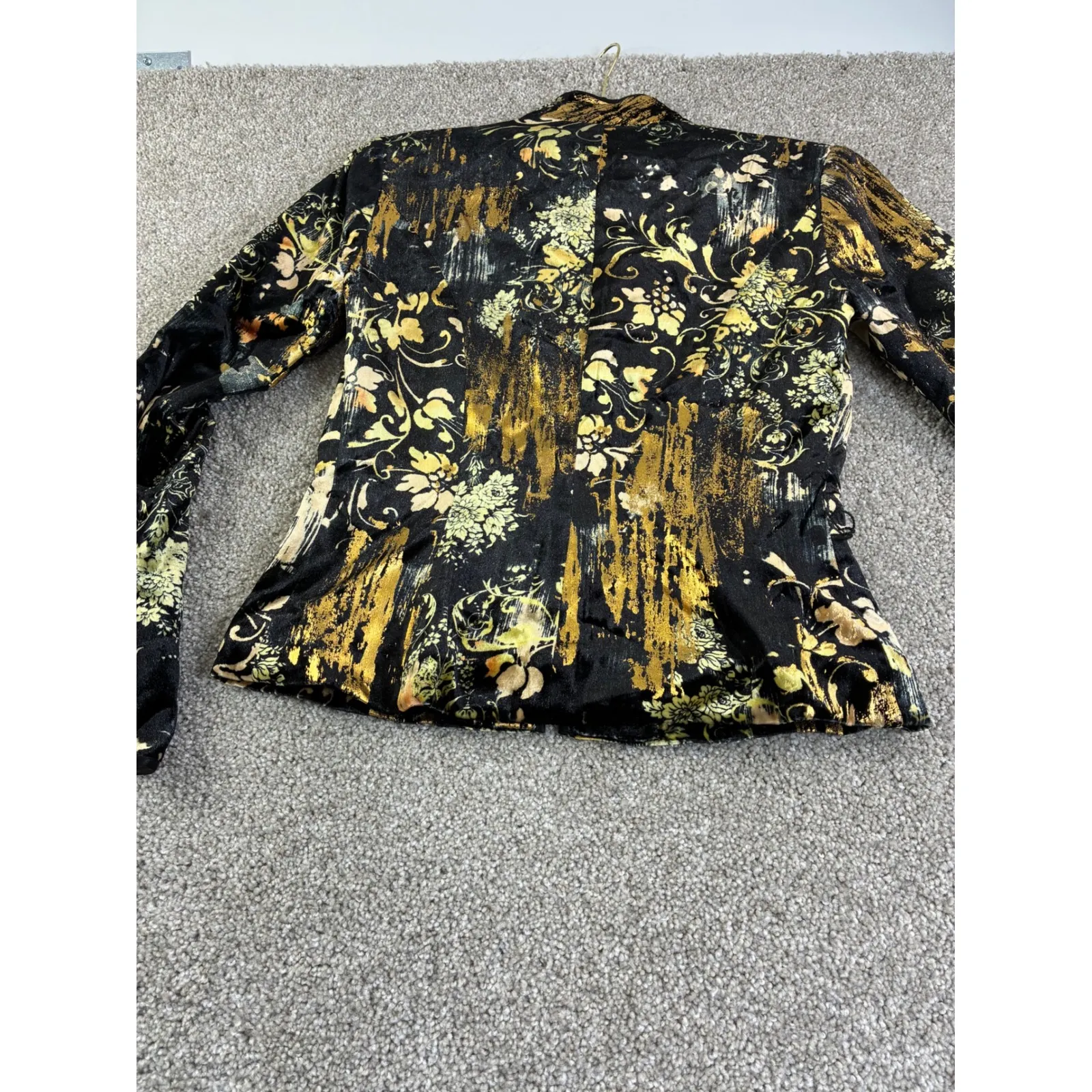 JS Collections Black Gold Floral Velvet Burnout Kimono Jacket Womens S Feminine - Image 9