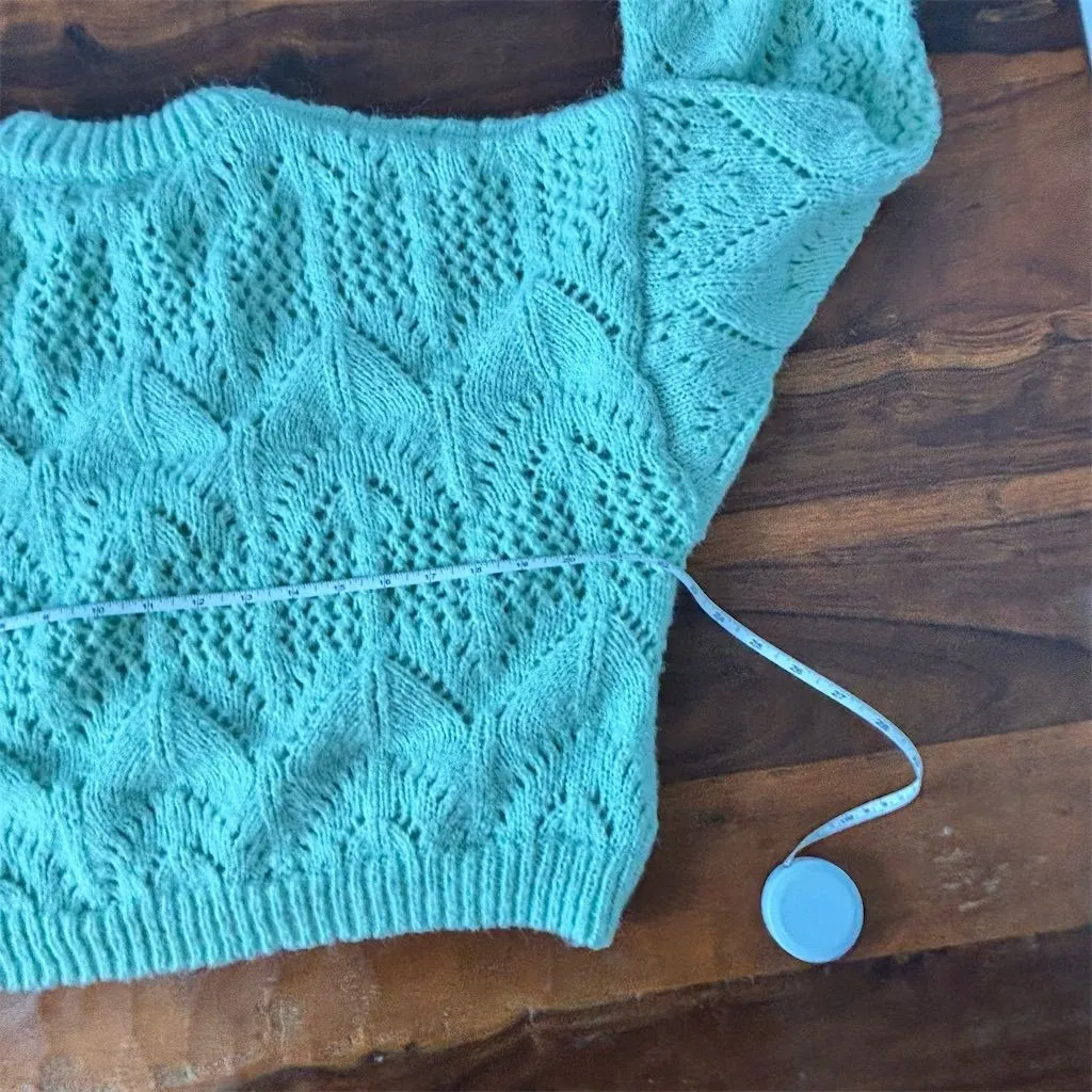 Topshop‎ Women's Light Green Pointelle Knit Pullover Sweater Size L - Image 4