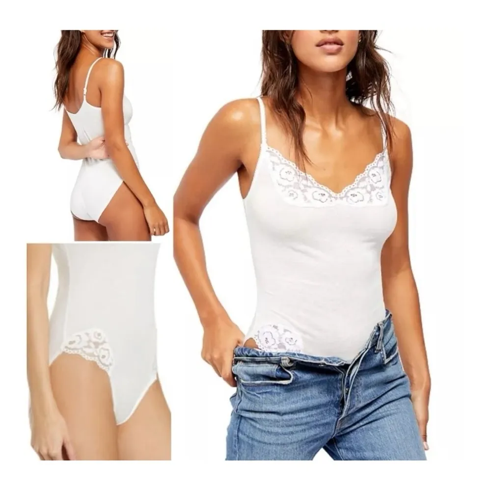 Free People White Lace Trim Cotton Bodysuit Size‎ XS Side of Sass New - Image 2