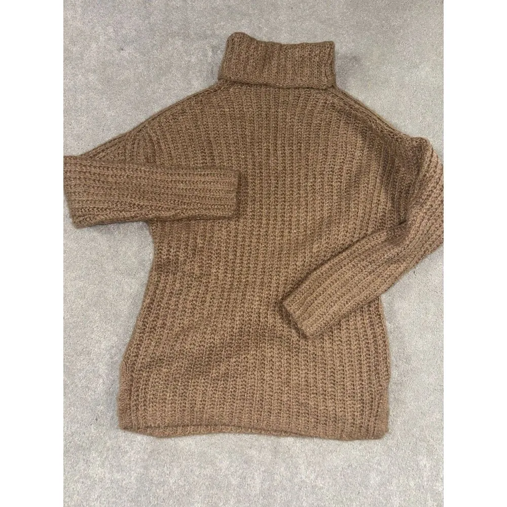 abercrombie & fitch Brown‎ Chunky Knit Turtleneck Sweater Small Split Hem EUC - Image 3