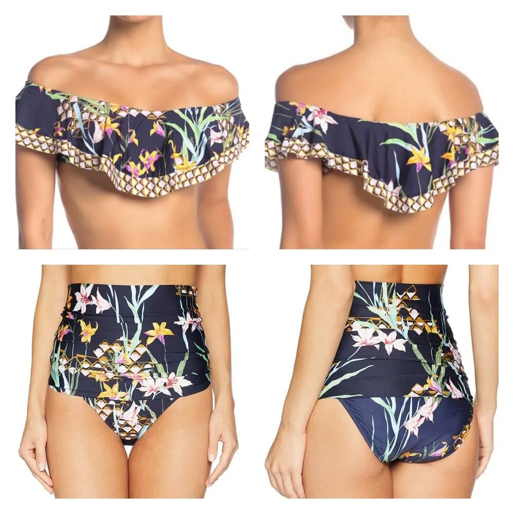 Trina Turk Blue Tropical Fiji Floral Ruffle Top Sz.12 Bottoms Sz.14 NWT - Image 3