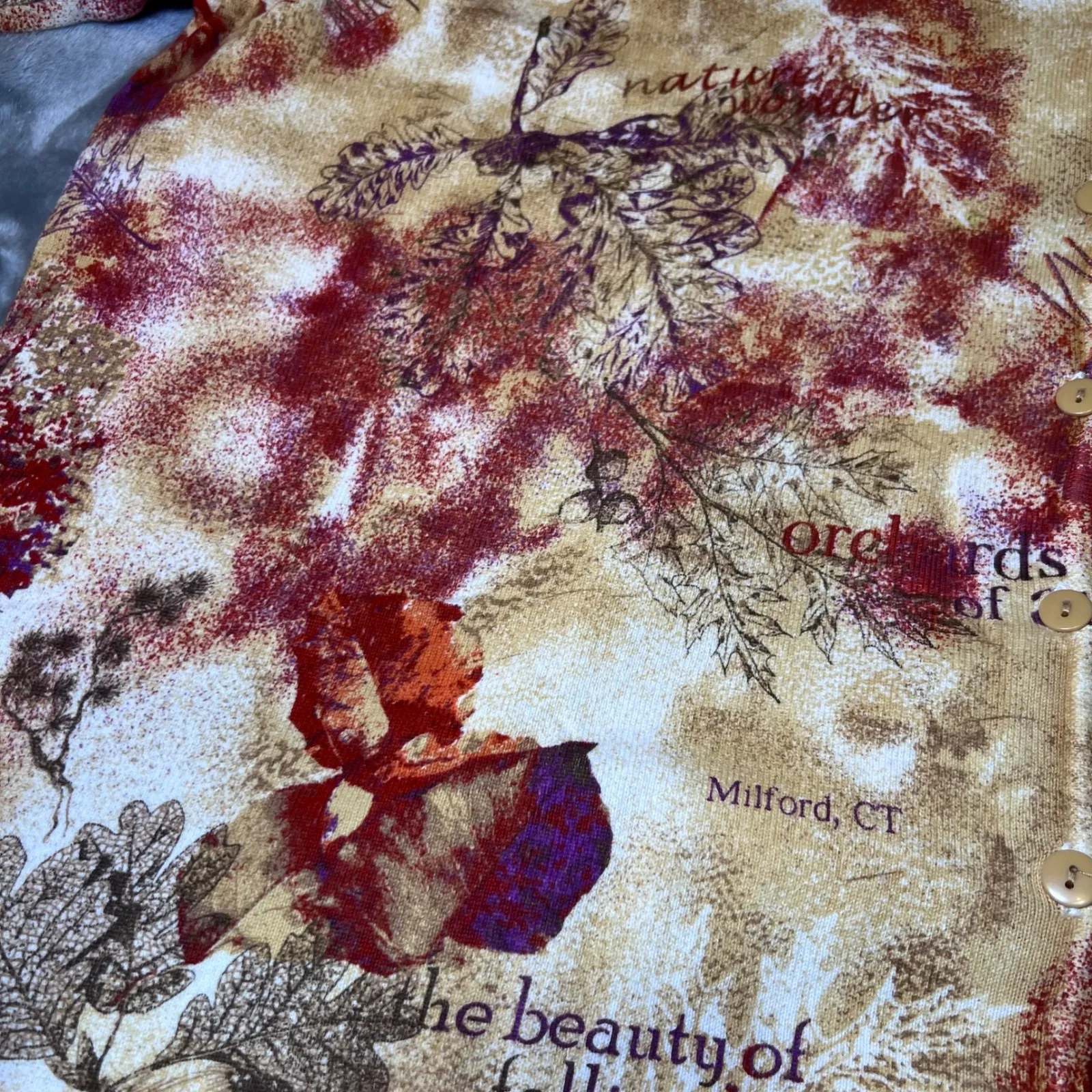 CJ Banks Fall Foliage Print Button Front Cardigan Sweater Womens 3X Autumn Leaf Tan - Image 11