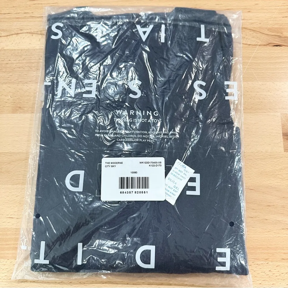 AYR The Moderne Ribbed Jersey Knit Side Slit Midi Dress Short Sleeve Navy XS - Image 8