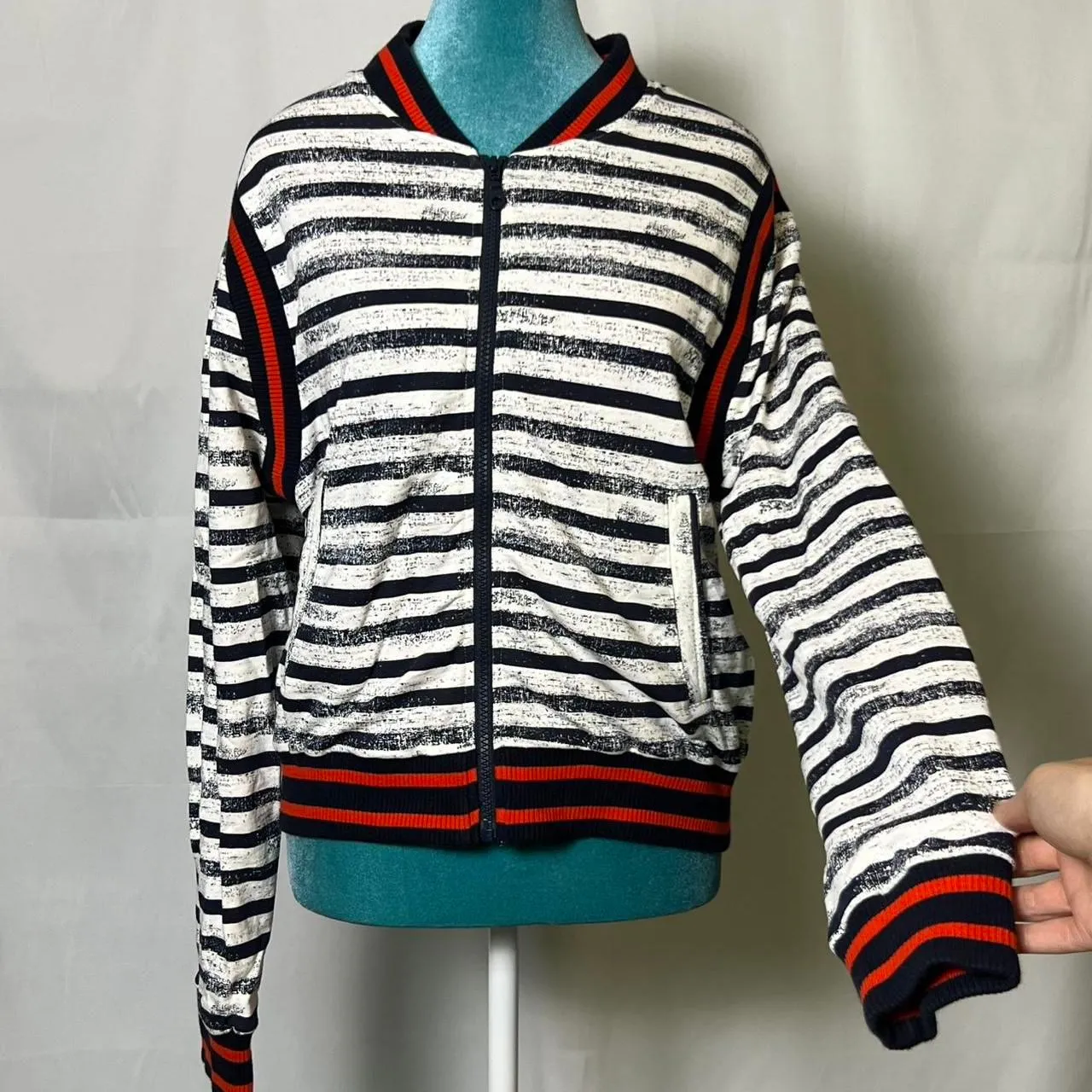Grey State Nautical Striped Cotton Bomber Jacket Small White - Image 6