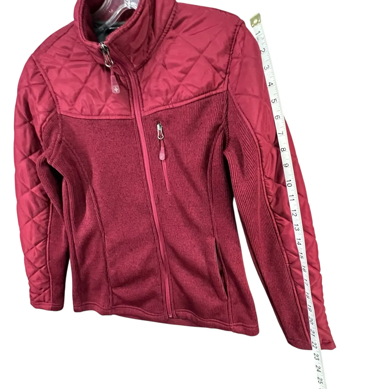 Swiss Tech Jacket Women S Maroon Red Full Zip Knit Pocket Quilted Lined Outdoors - Image 8