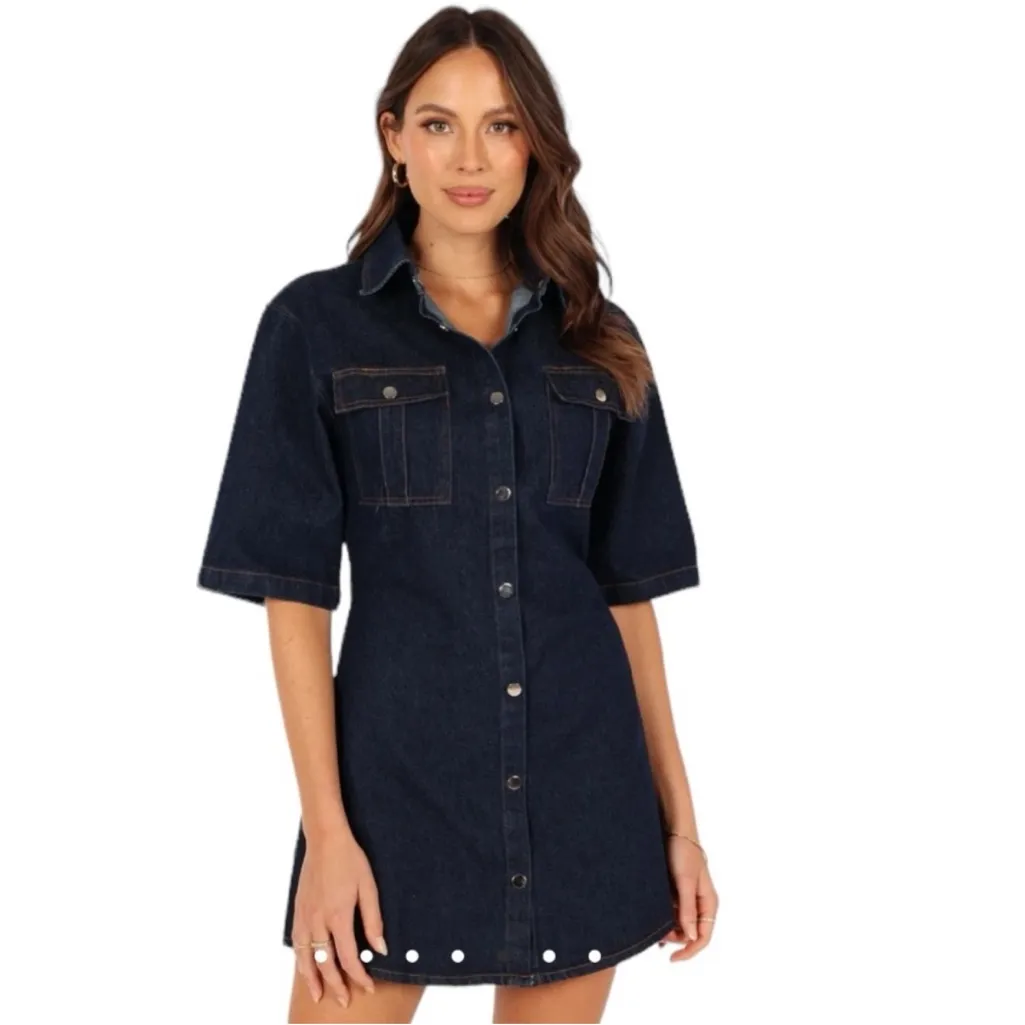 Petal & Pup Rev Mini Short Sleeve Button Denim Dress Size Small NEW - Image 2