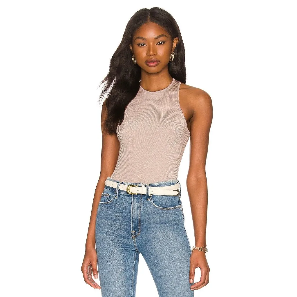 Good American Angled Rib High Neck Bodysuit in Mink001 2 Medium New Womens Tank - Image 2