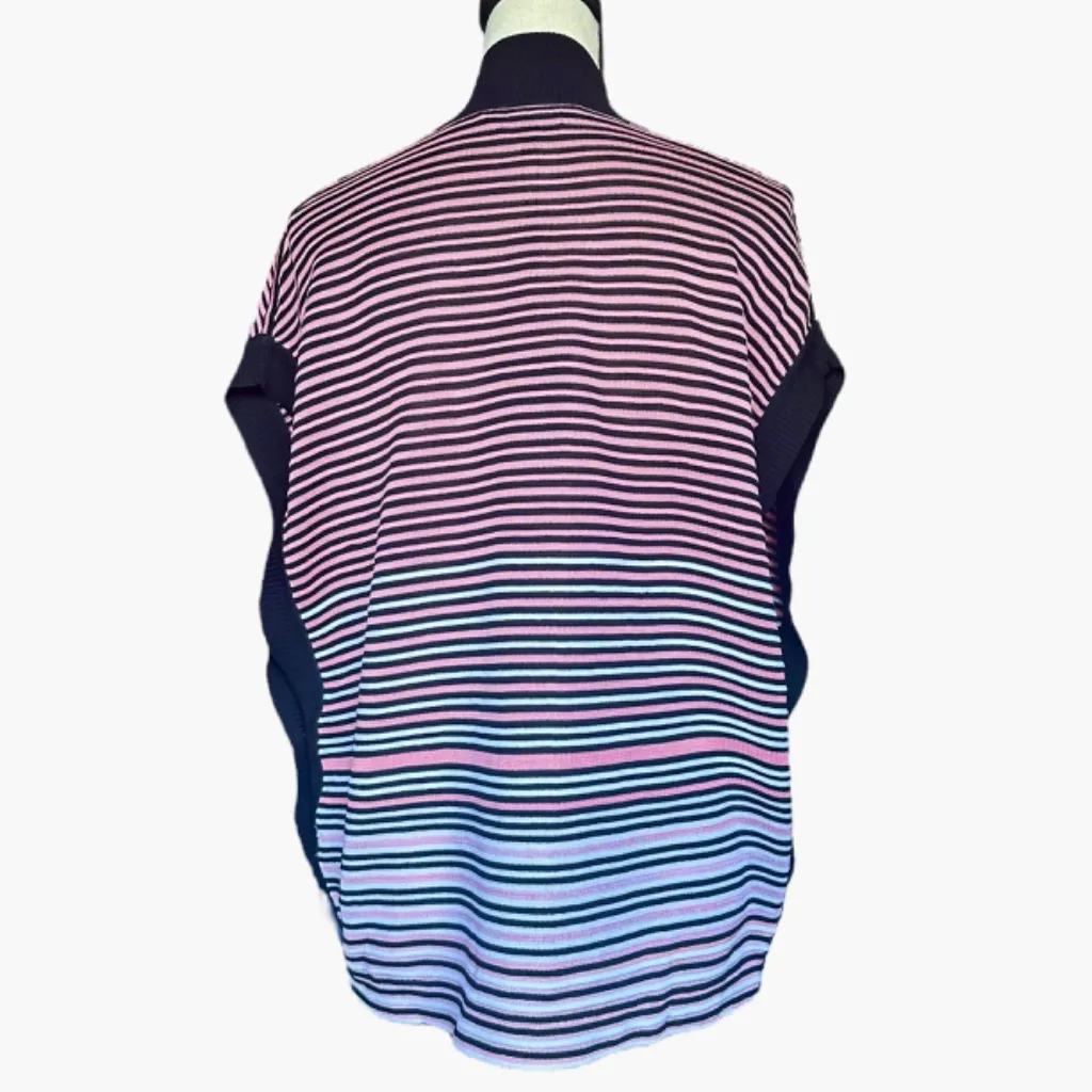 NWT Ming Wang Pink and Black Striped Side Buttoned Sweater Cardigan‎ Vest Sz M - Image 3