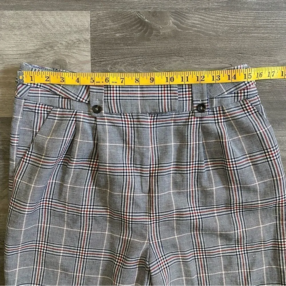 Topshop Pants High Rise Pleat Plaid US 10 Vintage Vibes - Image 8