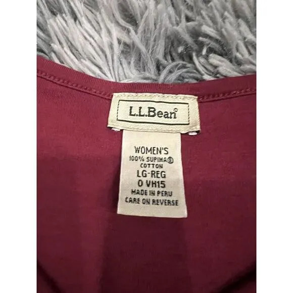 L.L. Bean L Top Tee Women's Red‎ Solid Stretch V - Image 3