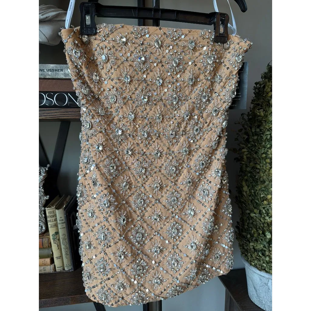 retrofete Chicca Strapless Embellished Mini Dress Nude Silver Womens Size Medium - Image 6