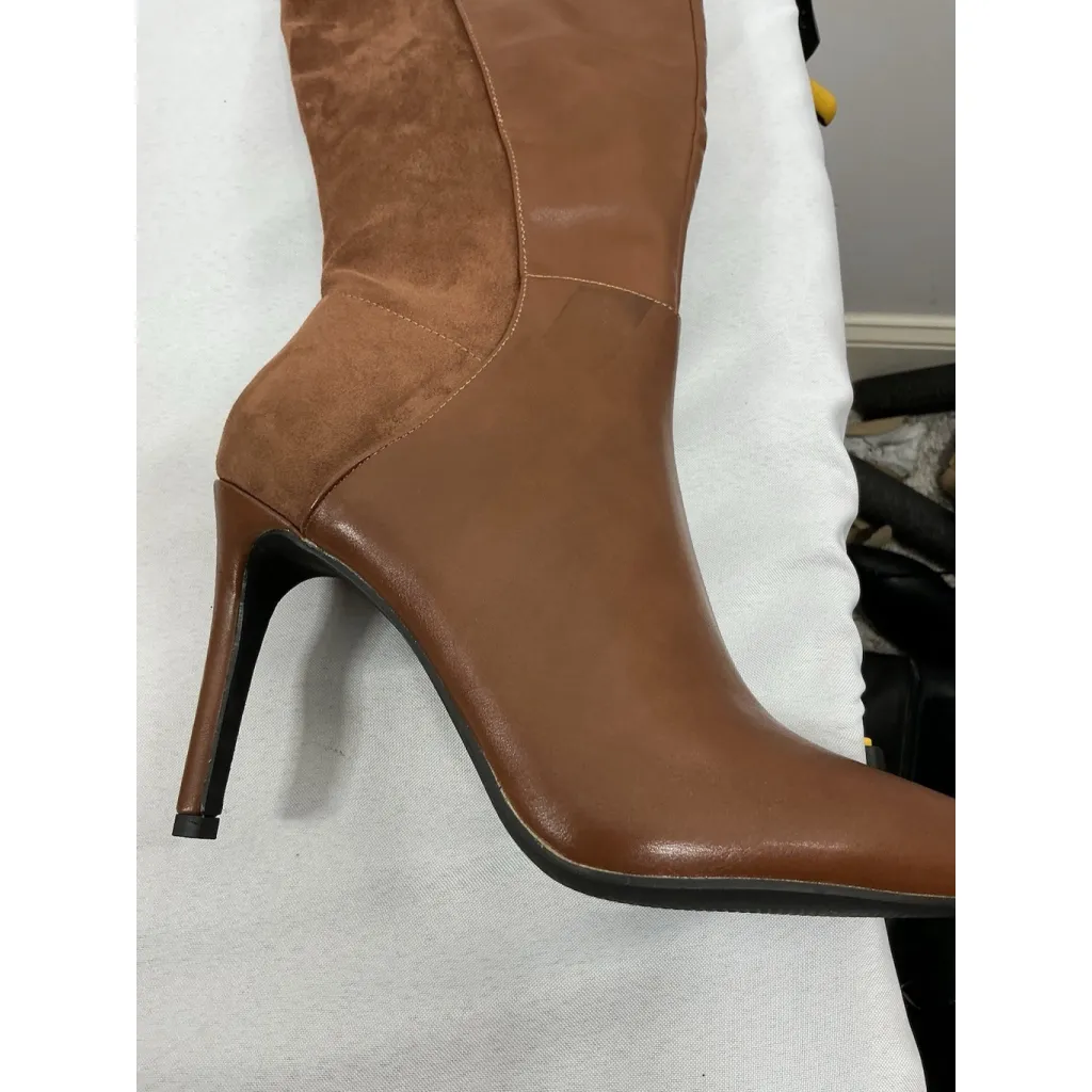 Womans Stiletto Otk Boots Size 9 Brown 1/4 Zip Pointed Toe NWOT - Image 2