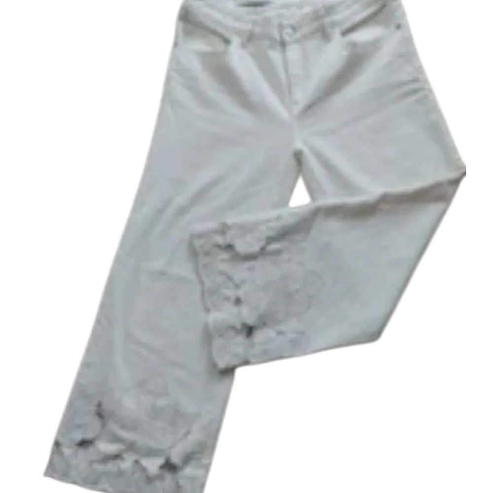 pilcro and the letterspress Cream Wide-Leg Pants with Floral Hem - Image 2