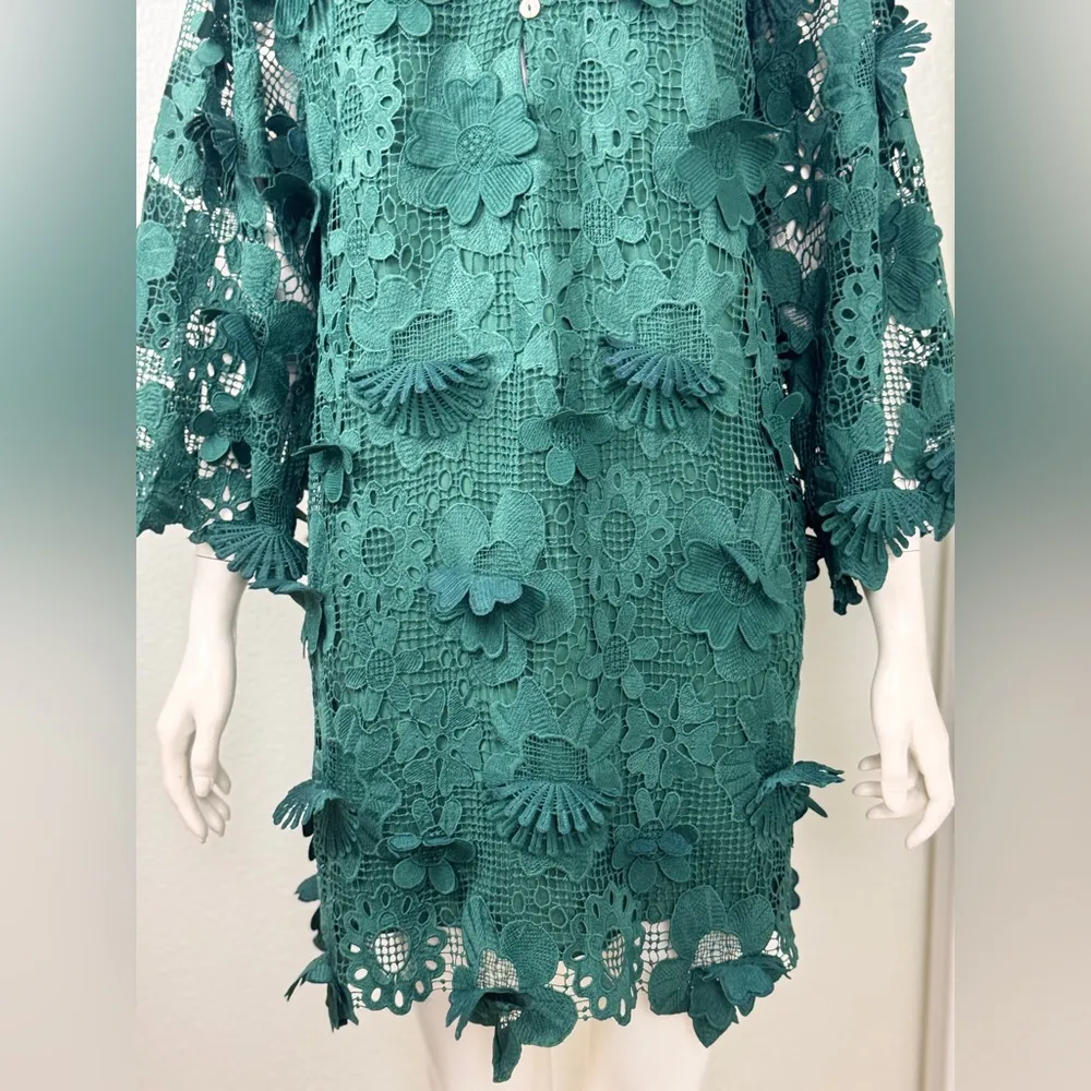 J.Marie Seraphina 3D Floral Green Lace Applique Button Down Midi Dress XS D8 - Image 10