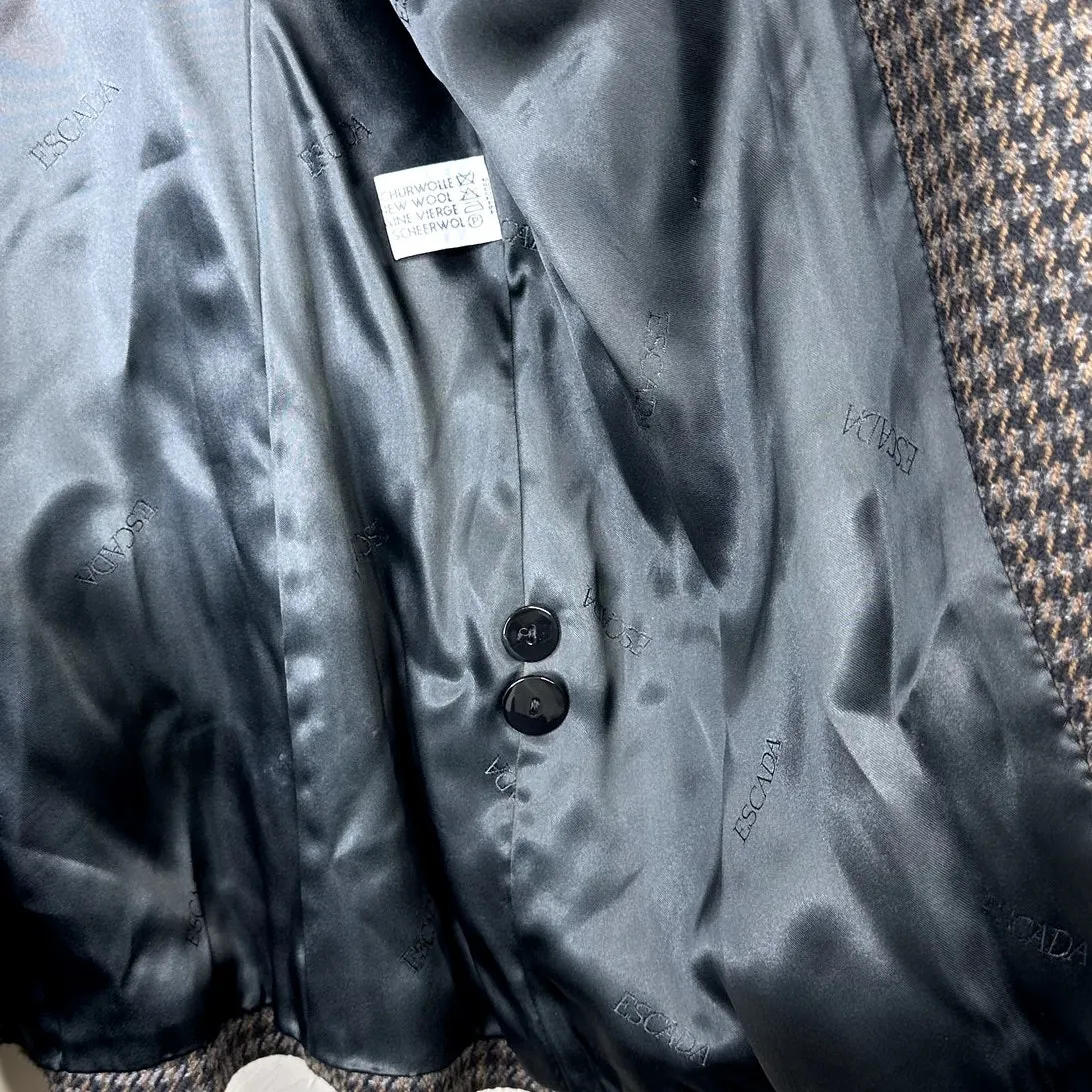 ESCADA German Luxury Black Vintage Wool Houndstooth Velvet Trim Blazer Size 40 - Image 5