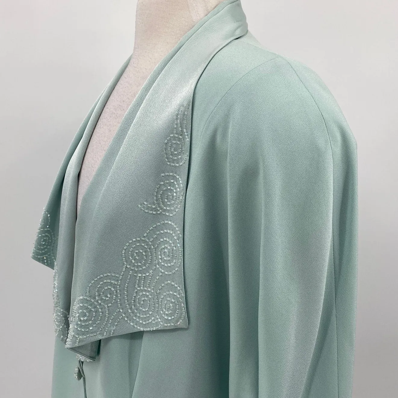 Vintage Daymor Couture Beaded Blazer Lady Jacket Single Button Pastel Mint 16 Green - Image 5