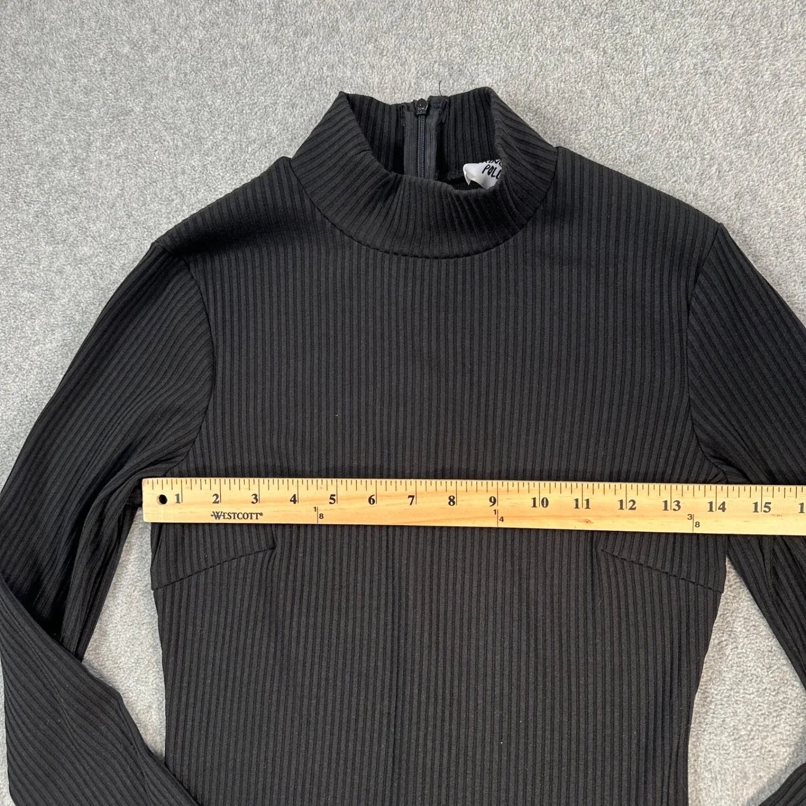 Princess Polly Black Ribbed Mini Dress Mock Neck Side Slit Size 4 Long Sleeve - Image 5