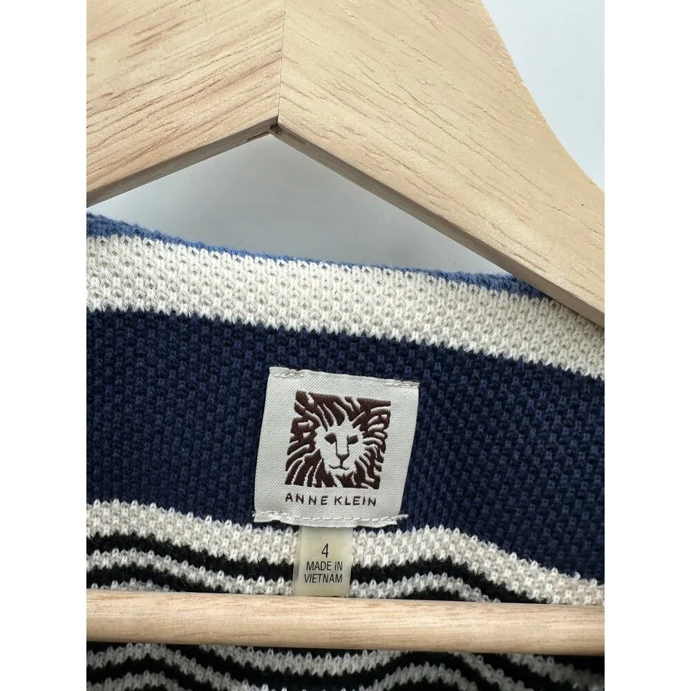 Anne Klein Women Blue Black Tweed Stripe Tulip Hem Jacket Cotton Blazer Size 4 - Image 6