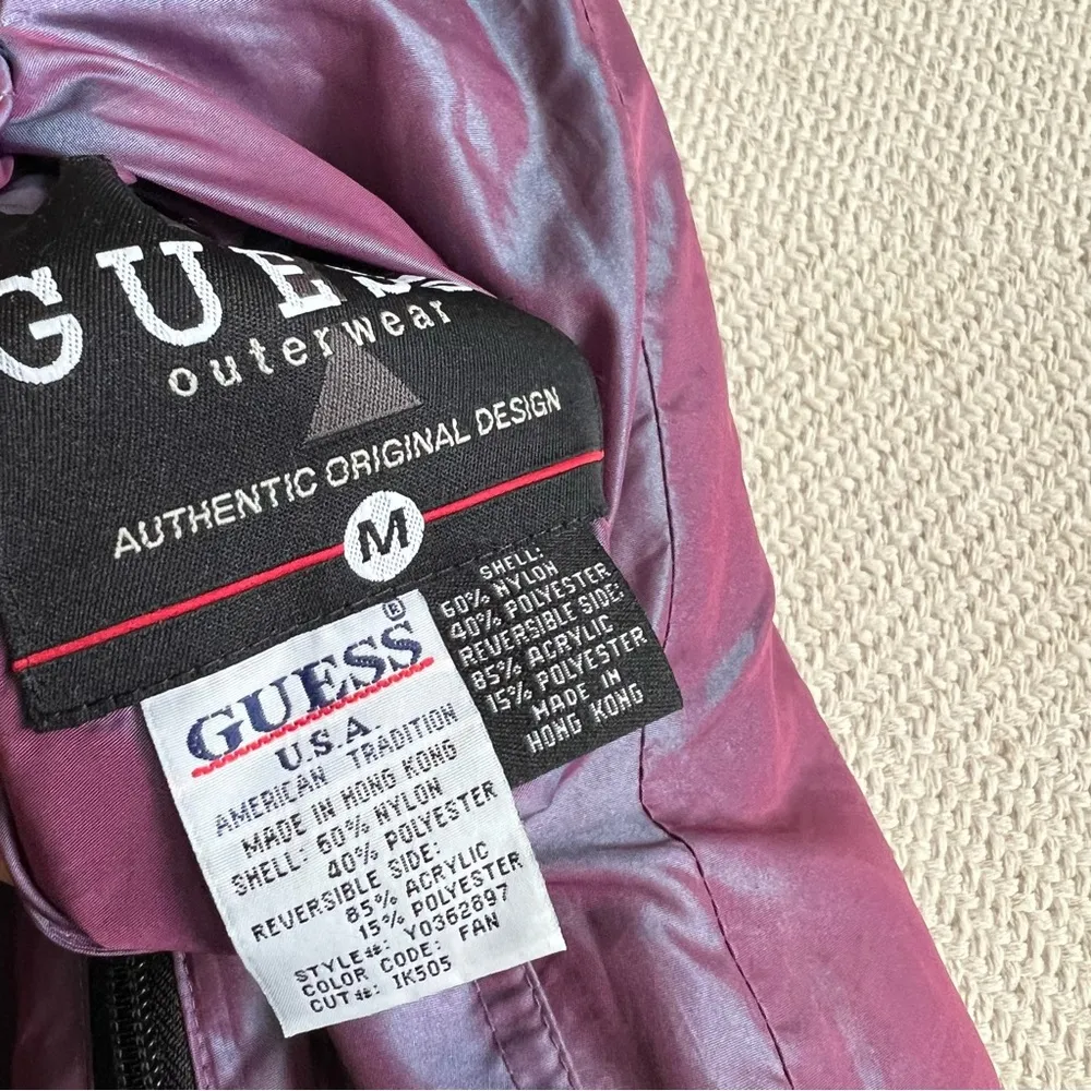 Vintage Guess Reversible Iridescent & Faux Fur Zip zip Purple Vest - Image 9