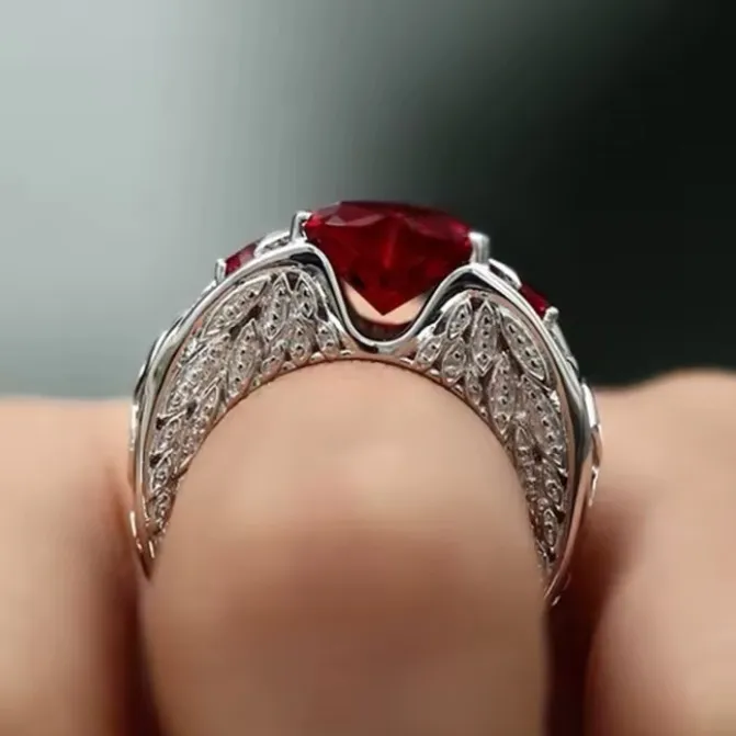 Valentine's Day‎ Red Heart Ring Vintage Style Cupid Love Gift Silvertone Sz 10 - Image 3