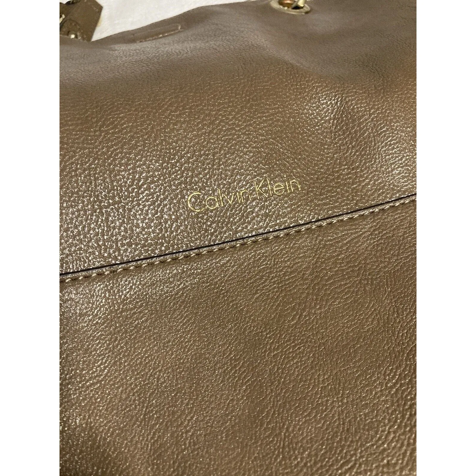 Calvin Klein Handbag Purse Tote Shoulder Bag Brown Taupe Tan Magnetic Closure - Image 6