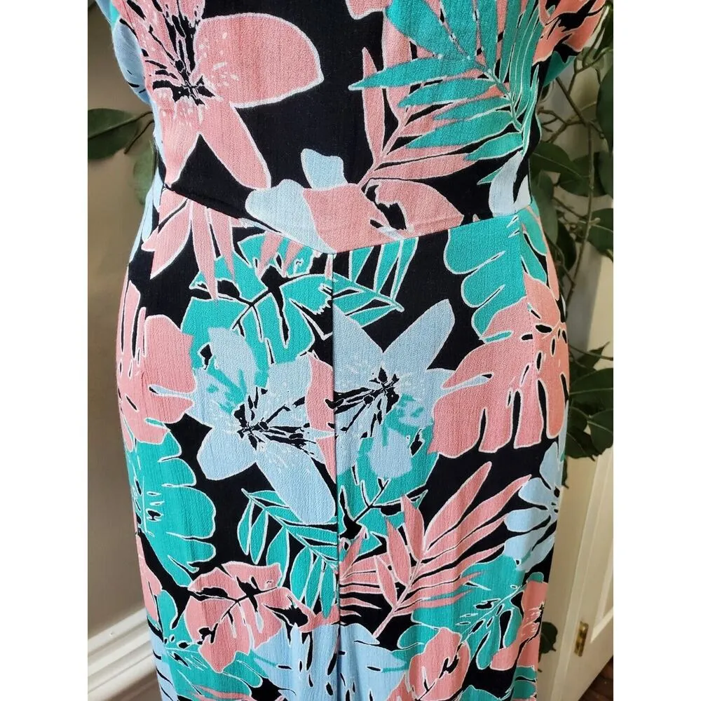FOREVER 21 Women Multicolor Floral Spaghetti Strap Open Back Jumpsuit Size Large - Image 3