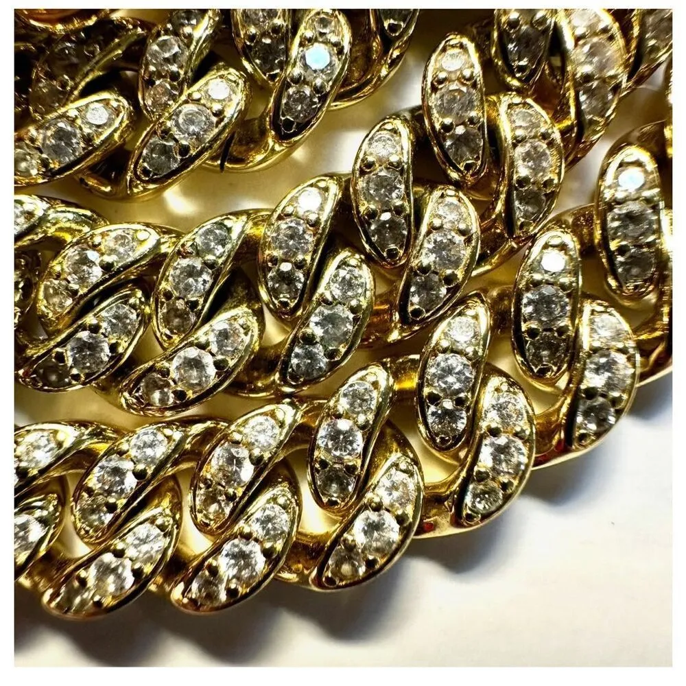 18K gold plated cuban link rhinestone necklace - Image 3