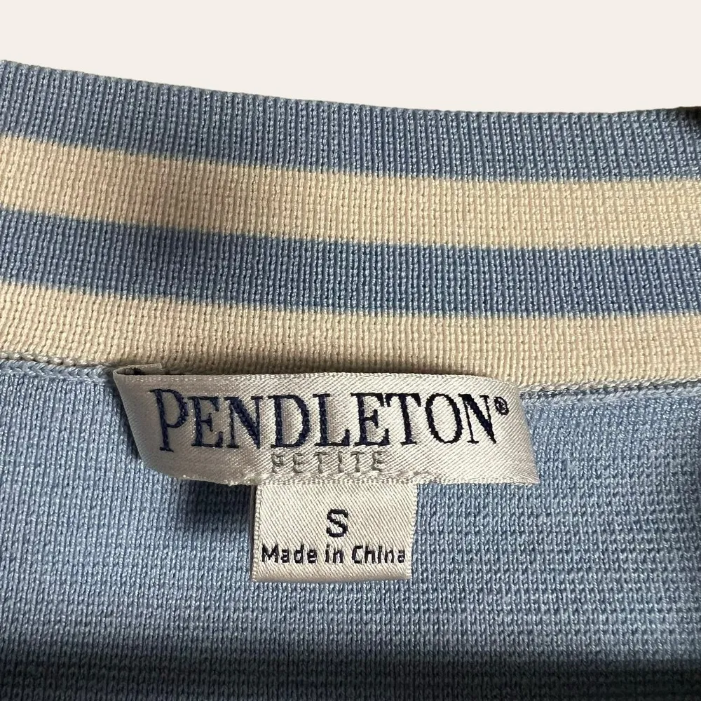 Pendleton Blue White Striped Silk Blend Open Cardigan Sweater Size PS - Image 2