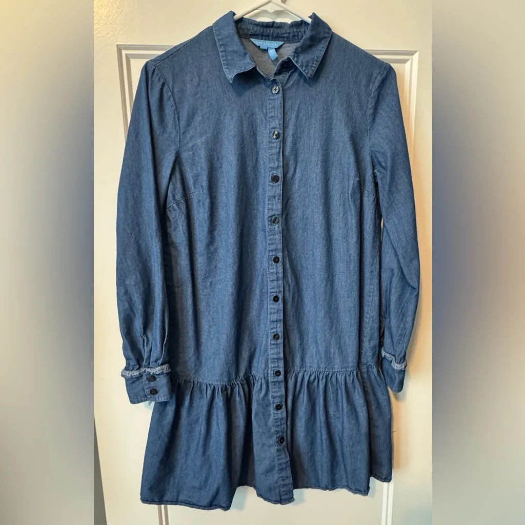 Draper James Chambray Button Down Flounce Hem Shirt Dress Size 4 - Image 2