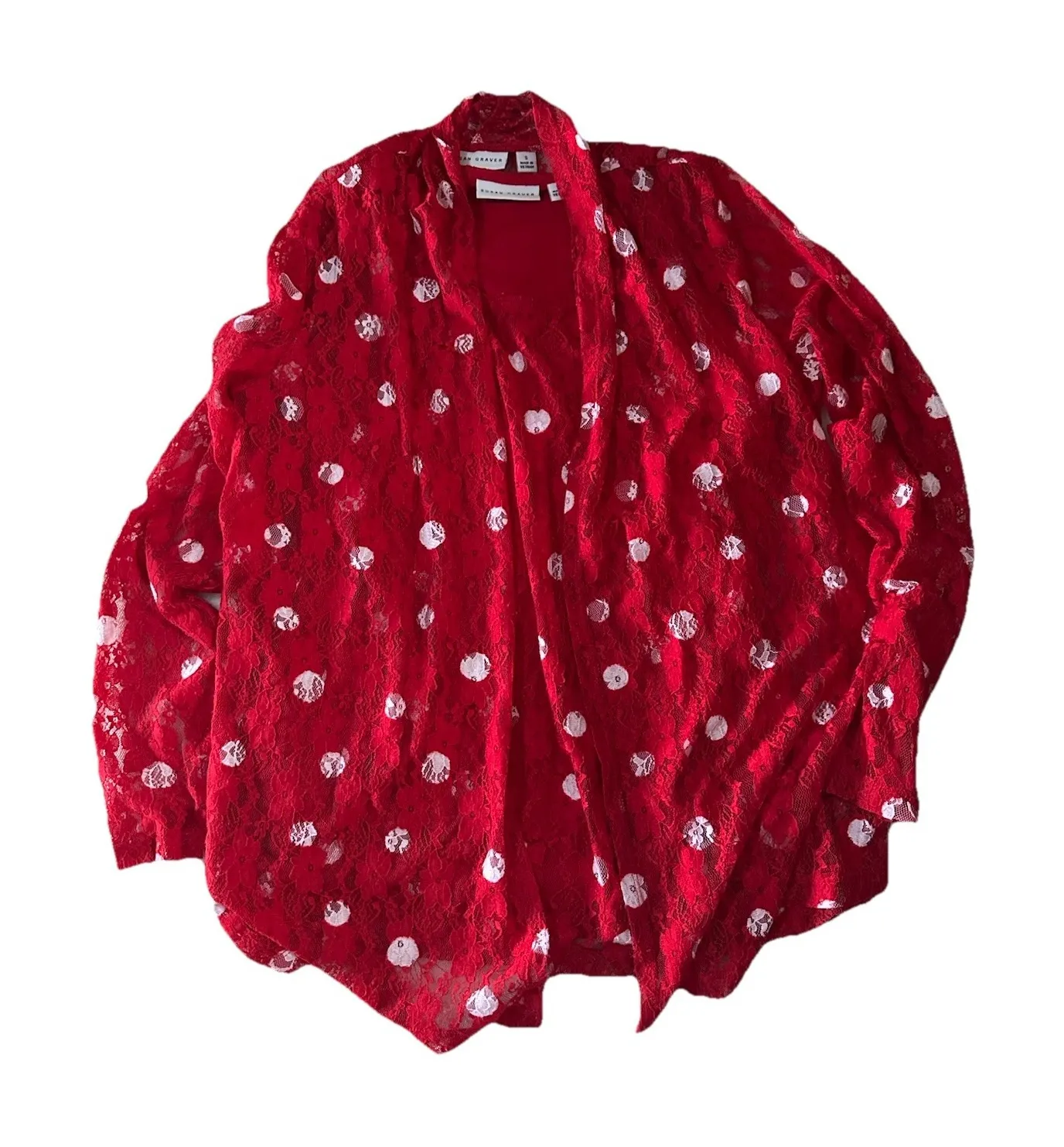Susan Graver Red Lace Cardigan Jacket and Tank Set Size Small - 3 Piece Set - Image 1