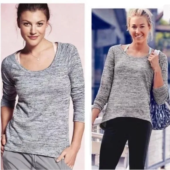 Athleta No Sweatin It Sharkbite Heathered Gray Sweatshirt Top Size S - Image 2