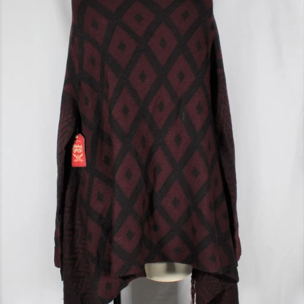 NWT Boho Southwestern Burgundy & Black Open Cardigan Sweater with Tassels XL - Image 5