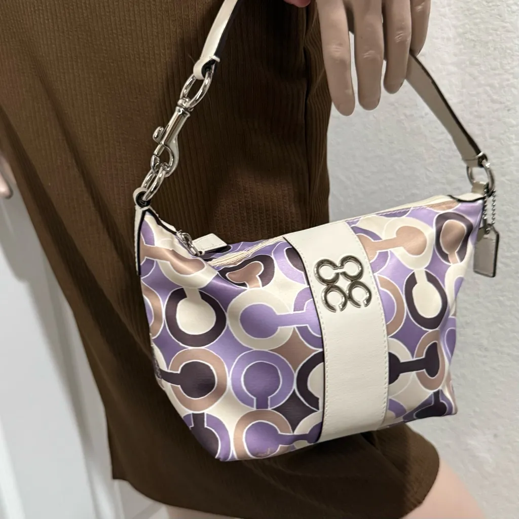 COACH 44837 Julia Outline OP Art Lilac Sateen Pouch Small Purse Shoulder Handbag - Image 8