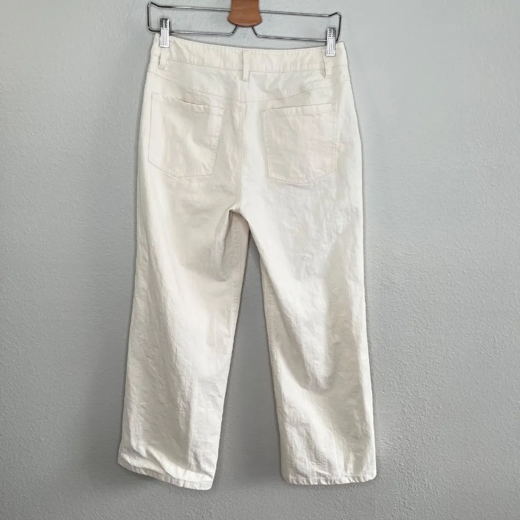 Jenni Kayne Womens Wide Leg Crop Egg Shell White Cotton Blend Jeans 4 - Image 2