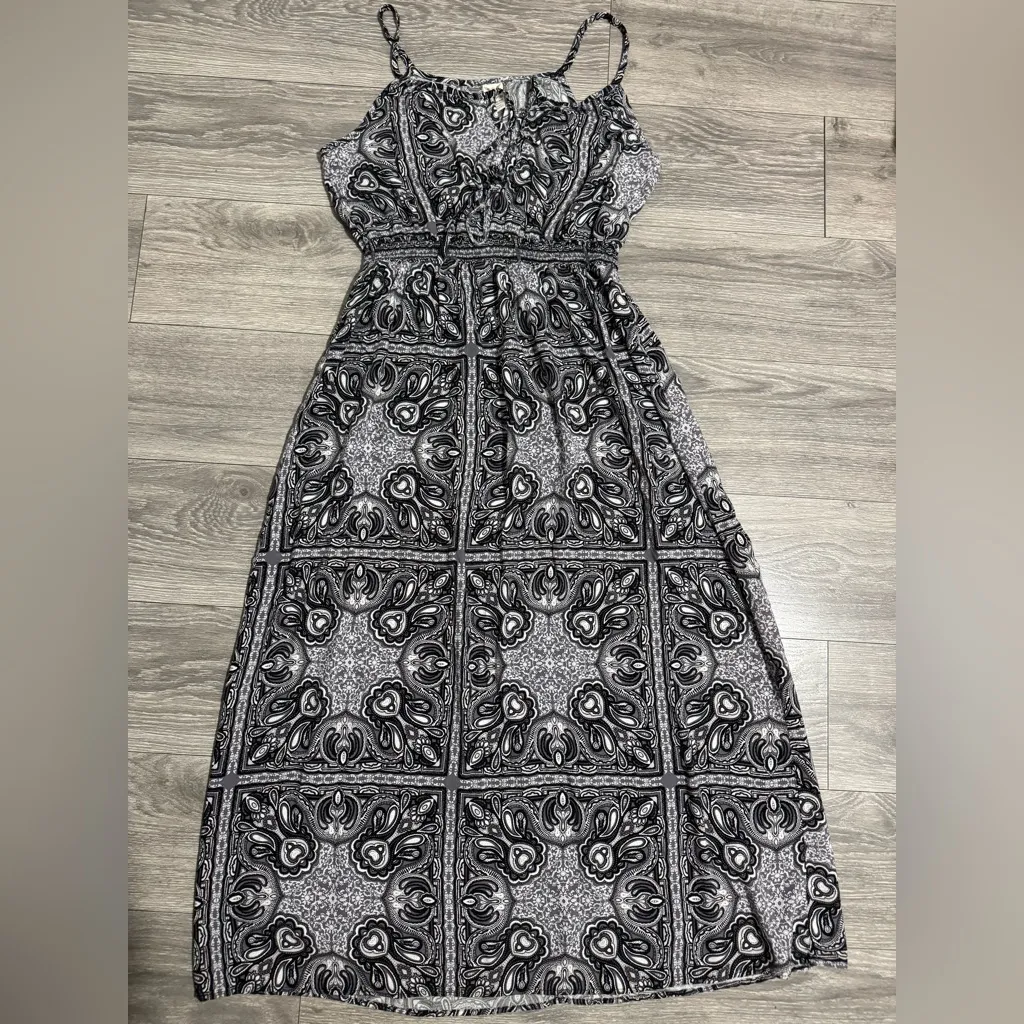 Faded Glory Women Black Gray Patterned Halter Neck Elastic Waist Maxi Dress XL - Image 12