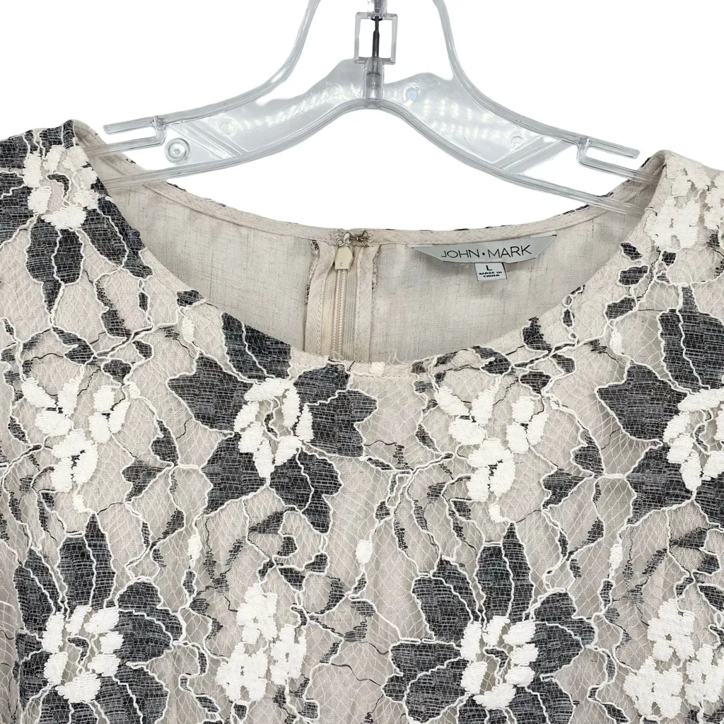 John Mark Floral Lace Linen Blend Blouse Cottagecore Ruffle Bell Sleeve Top - Image 2