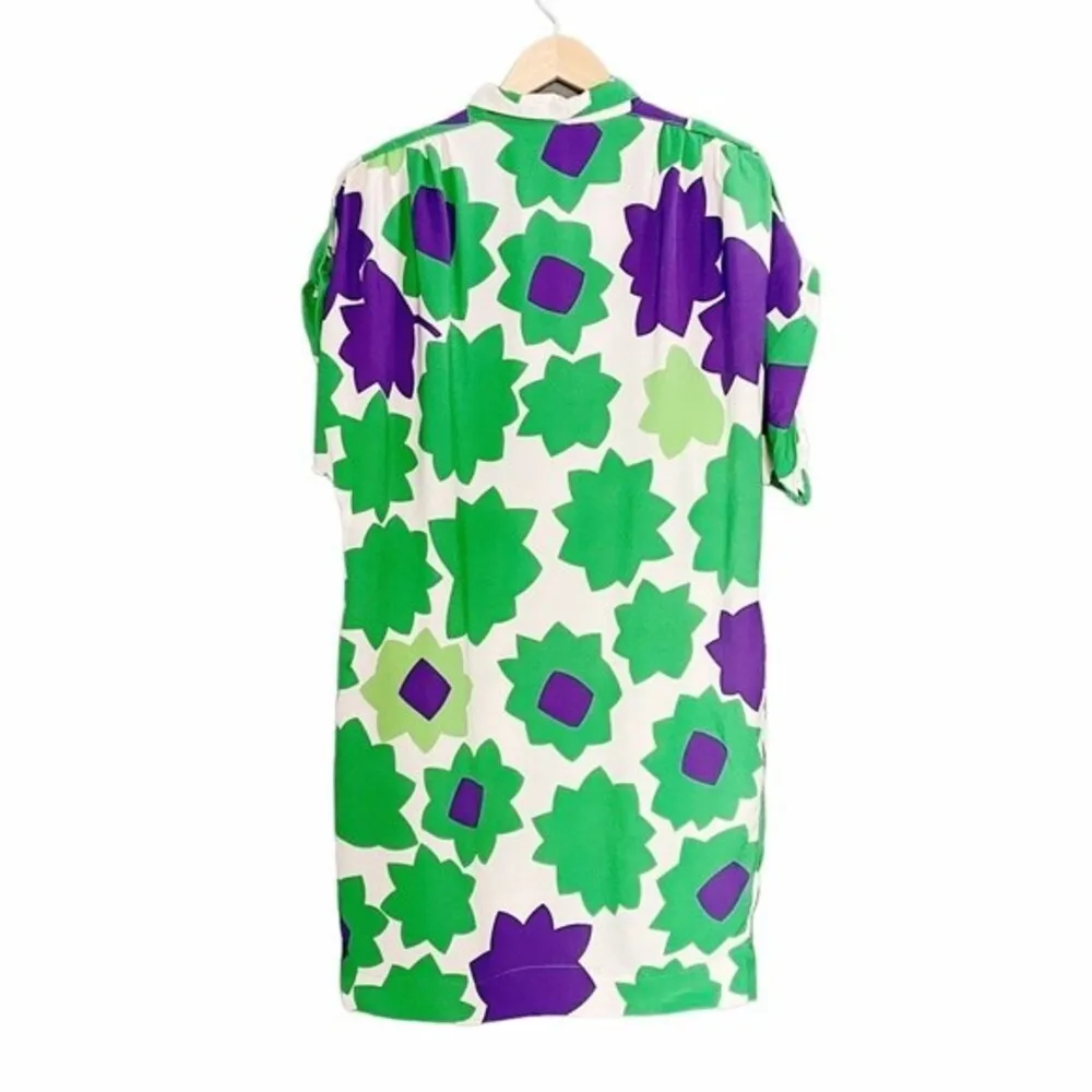 DVF Diane Von Furstenberg Green Mod Print Silk Cocoon Shirt Dress Women’s Size 8 - Image 7