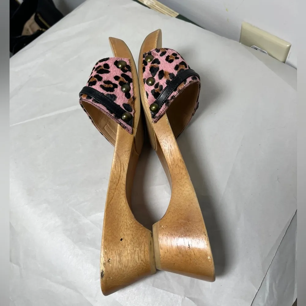 Gianni Bini Christy Leopard Print Calf Hair Wooden Base Slide Kitten Heel Sz 8.5 - Image 7