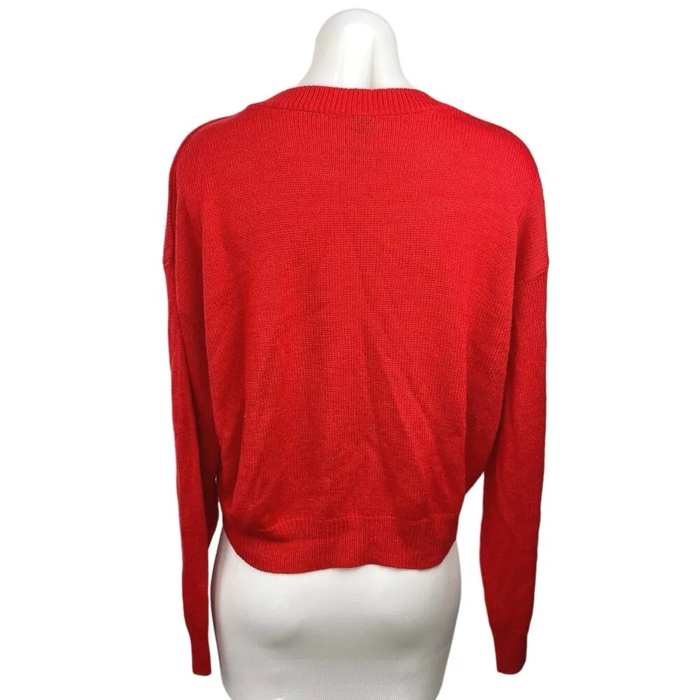 H&M Divided Women's Red Pullover Long Sleeve Round Neck Sweater Crop Top Sz M - Image 2