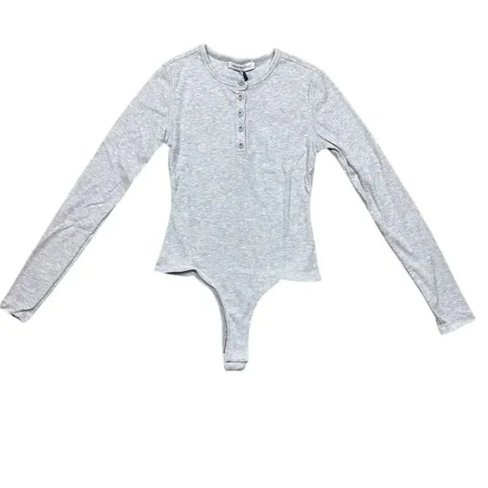 NWT Weworewhat Long Sleeve Crew Neck Henley Bodysuit Button Down S Heather Grey - Image 13
