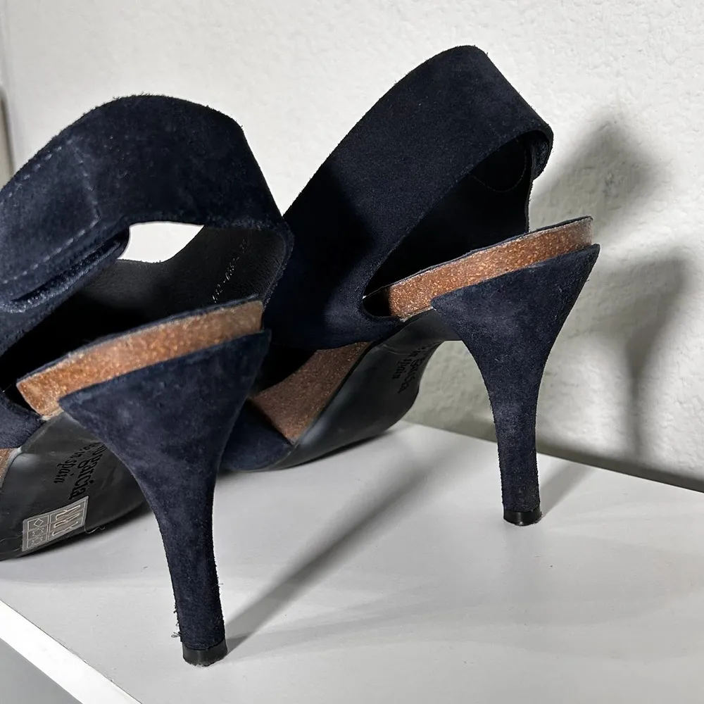 Pedro Garcia  Navy Suede Cut Out Peep Toe Platform Heels Size 39 / 8.5 - Image 7