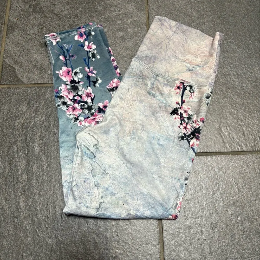 Evolution and creation  Grey Cherry Blossom Leggings Small High Waisted Crop Capri - Image 6