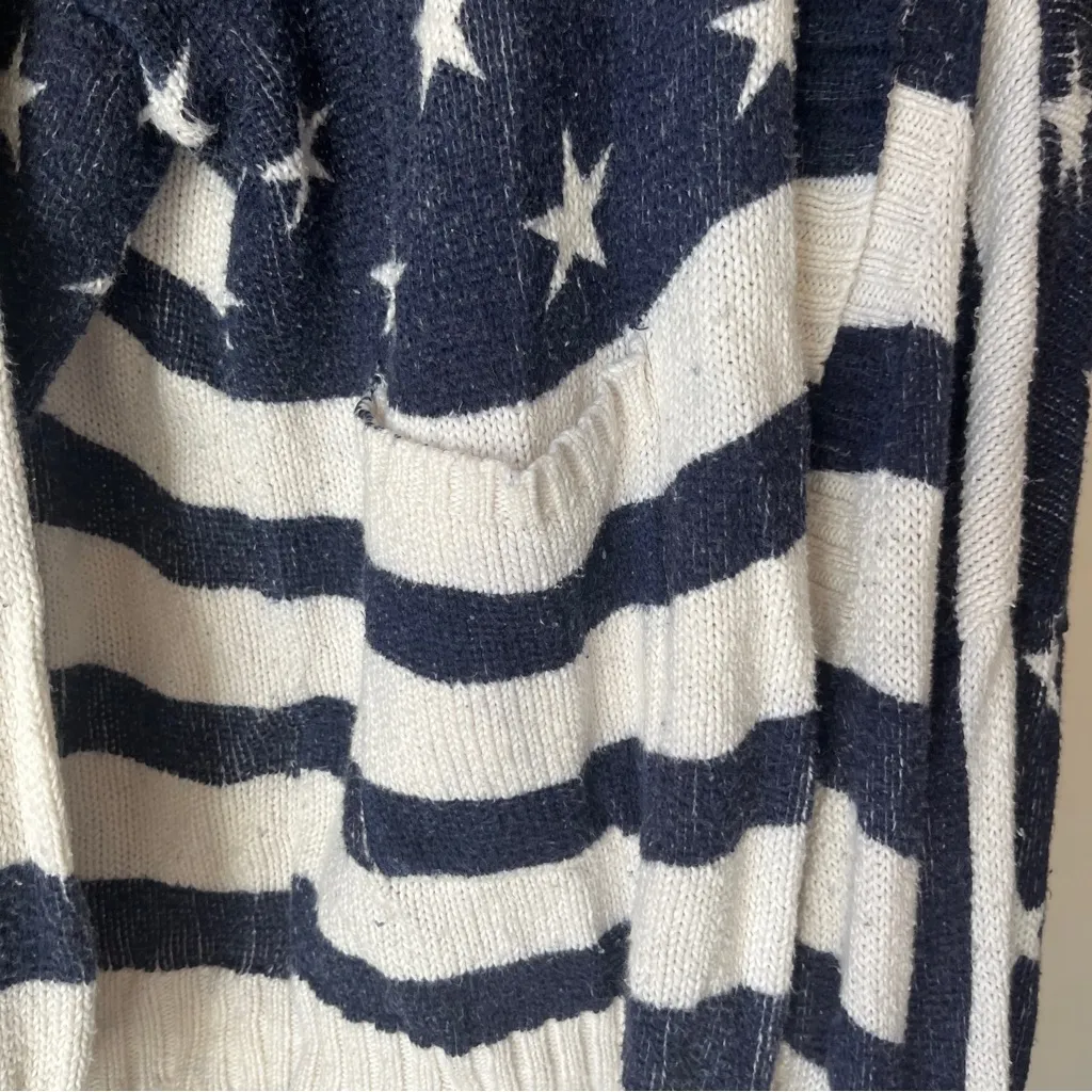 Ces Femme Women’s Stars Stripes Navy White Oversized Open Cardigan Size *Small Gray - Image 4