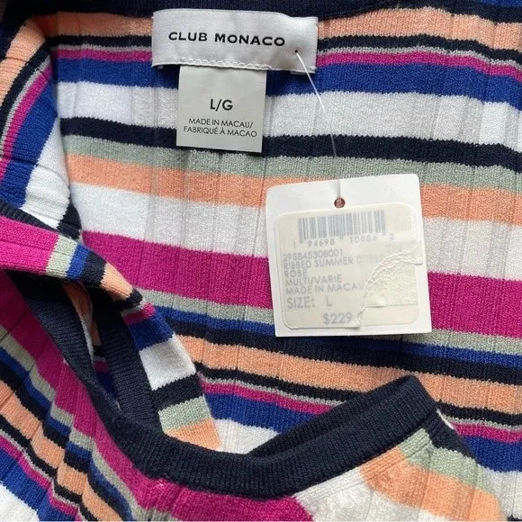 NWT Club Monaco Dress Summer Stripes Rib Knit Midi Tank Dress Women’s Size Large - Image 9